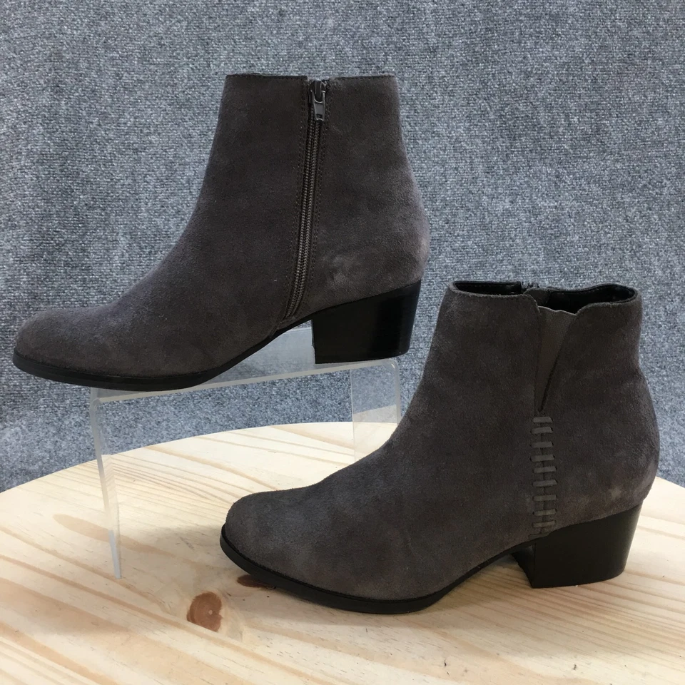 Van Eli Botas Mujer 6.5 M Botines Gris Gamuza Puntera Almendra Lateral Cremallera Bloque Foto 2 de 4