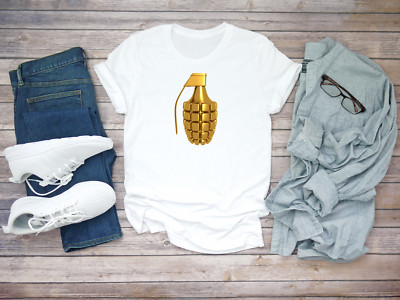  Goldene Handgranate Bombe kurzärmlig weiß Herren T-Shirt D395