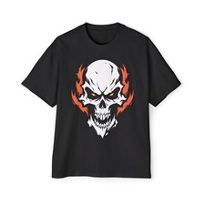 Skull on Fire Tatoo style :: High quality Men's Heavy Oversized Tee