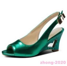 Women's Lady Sandals Shoes Slingback Peep Toe Wedge Heel Hollow Out Party Casual