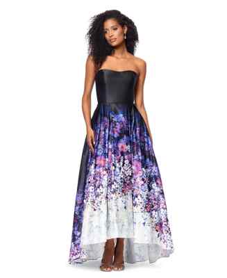 Betsy & Adam Ombr Floral Strapless High Low Ball Gown in Black/Floral at Nordstrom, Size 12 Betsy & Adam Ombr Floral Strapless High Low Ball Gown in Black/Floral at Nordstrom, Size 12