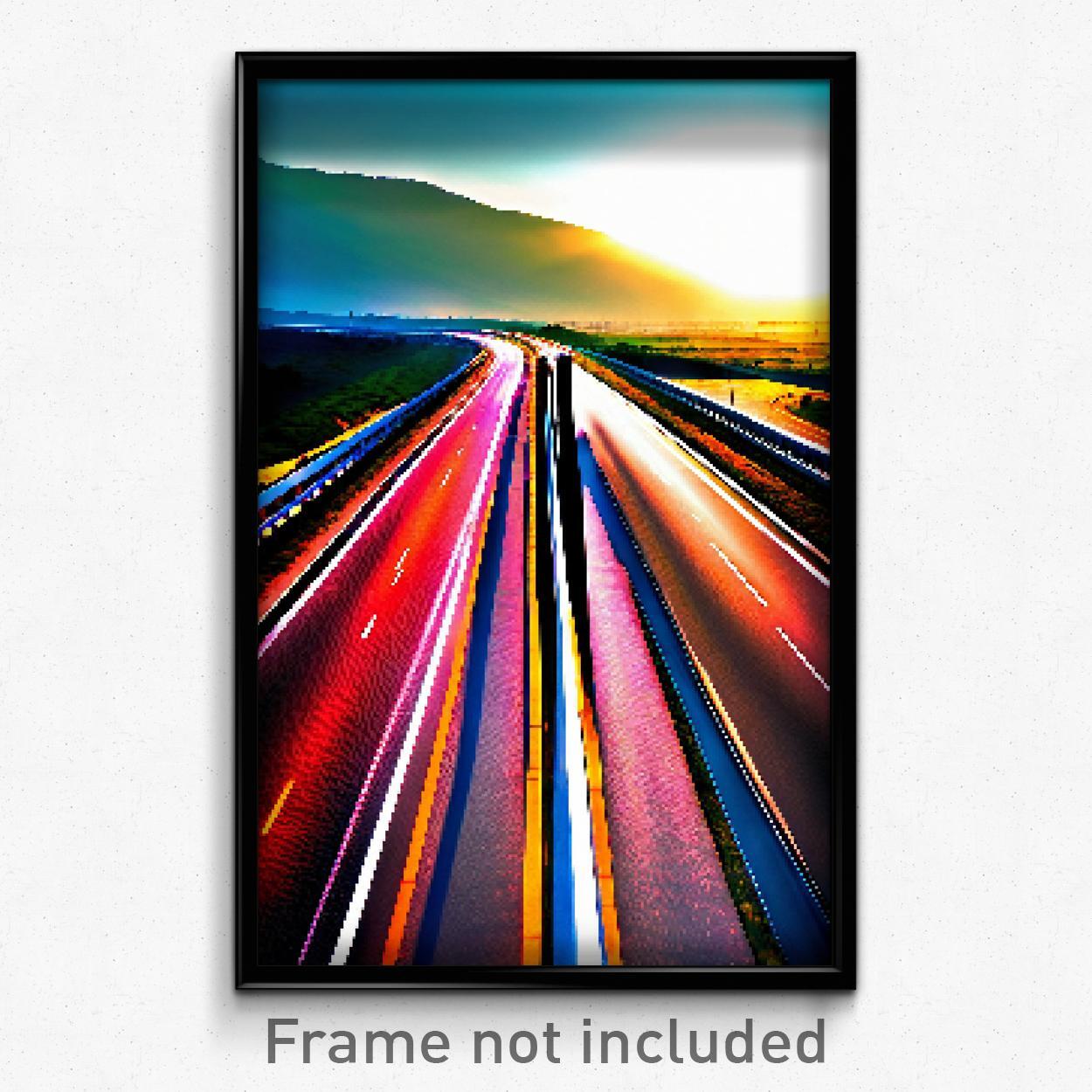 Pixel Art Poster - Harmonious Highway (8 Bit Psychedelic Video Game Print)