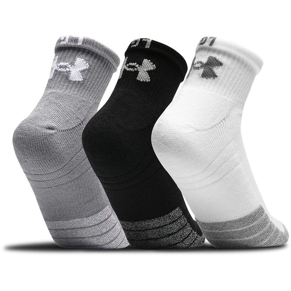Paquete de 3 calcetines Under Armour HeatGear Quarter gris soporte para arco gimnasio entrenamiento para hombre Foto 2 de 4