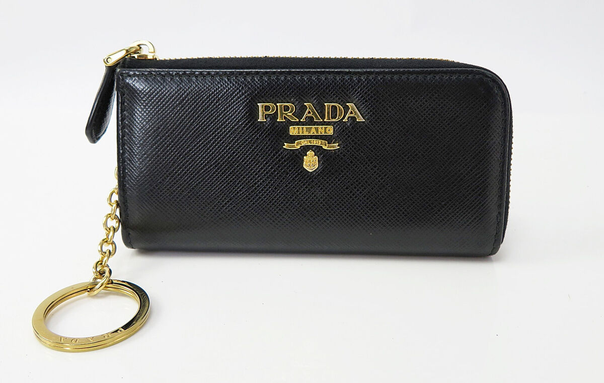Authentic PRADA Black Leather and Key Ring Key Holder Case Authentic PRADA Black Leather and Key Ring Key Holder Case