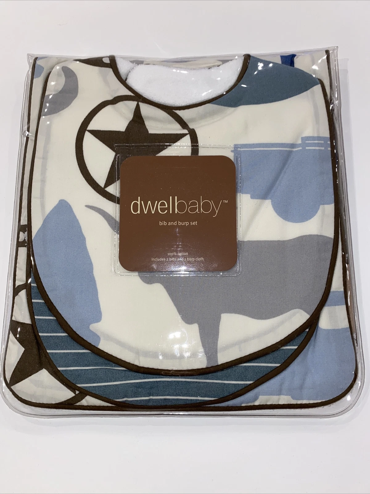 DWELL BABY Cowboy Dusk 2 Cotton Terry Back 2 Bib Burp Set New NWT