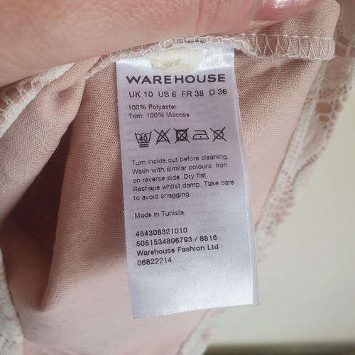 Womens Warehous Dress Nude Cream Lace Overlay Sleeveless Bodycon UK 10 - Picture 13 of 13