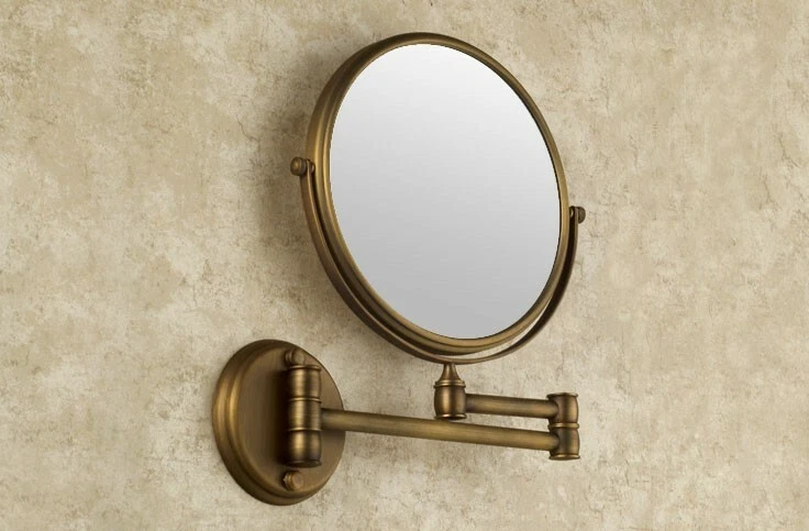 Antique Brass Makeup Mirror 3x Magnifying Folding Wall Mount Vanity Mirror - Image 4 of 4