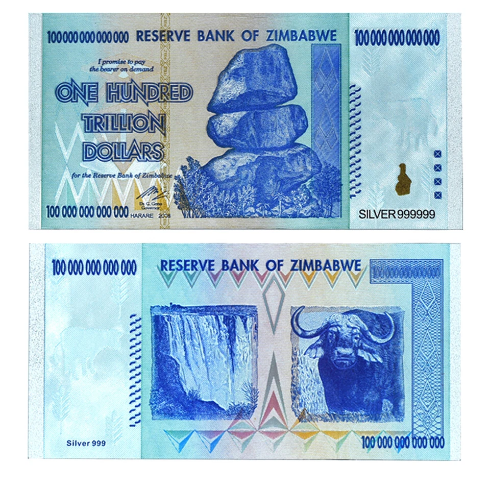 10pcs Zimbabwe One Hundred Trillion Dollars Silver Foil Banknotes in Envelope - Image 4 of 4
