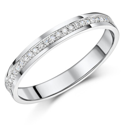 3 mm Platin Diamant Ring 0,15 kt Halb Ewigkeit Hofform UK gepunzt 950