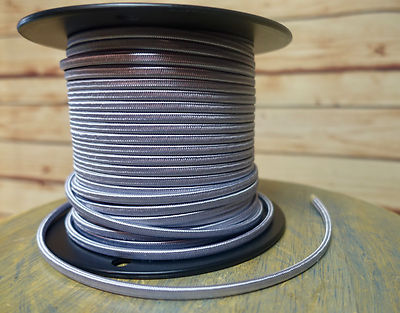 Silver 2-Wire Cloth Covered Cord, 18ga Vintage Style Lamps Antique Lights, Rayon