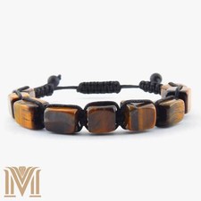 Adjustable Rectangular Tiger Eye Bracelet – Natural Gemstone, Unisex, Fits 5"-9"
