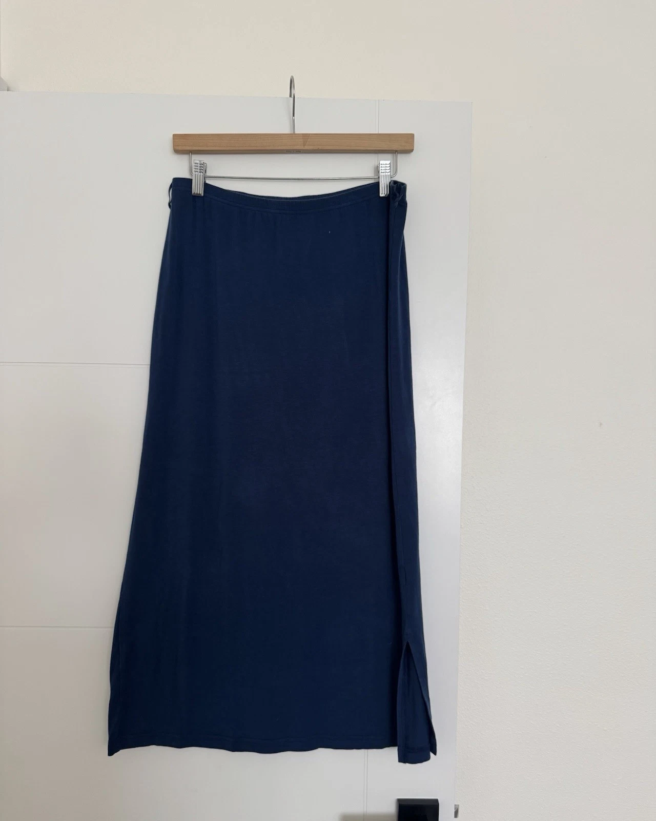 Gudrun Sjoden Navy Tencel Stretch Knee Length Skirt Med Lagenlook Boho