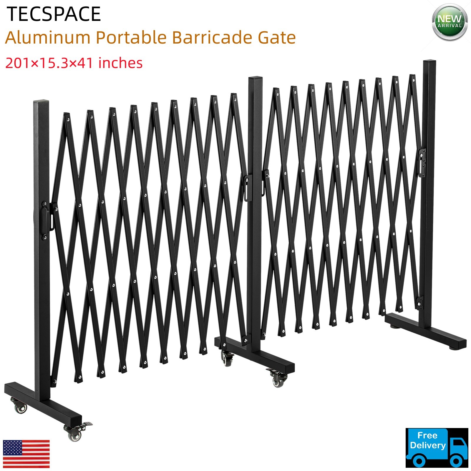 LoJok 201×15.3×41 inches Aluminum Portable Black Barricade Gate with Casters
