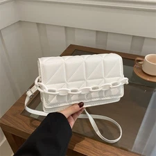 Pure White PU w/Giant Deco Chain Top Handle Bag Shoulder Bag Crossbody Bag