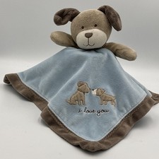 Carters Puppy Dog "I Love You" Lovey Rattle Security Baby Blanket Blue Plush