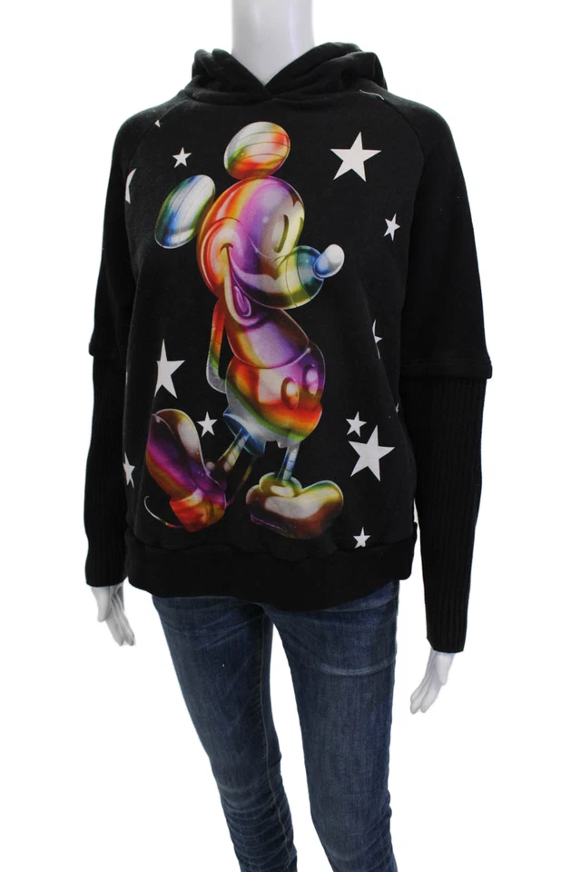 Sudadera con Capucha Desigual Mujer Negra Gráfica Dibujos Animados Manga Larga Talla S Foto 2 de 4