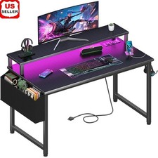 Multi-functional Gaming Desk W/ RGB LED Lights Monitor Stand USB Power Strip