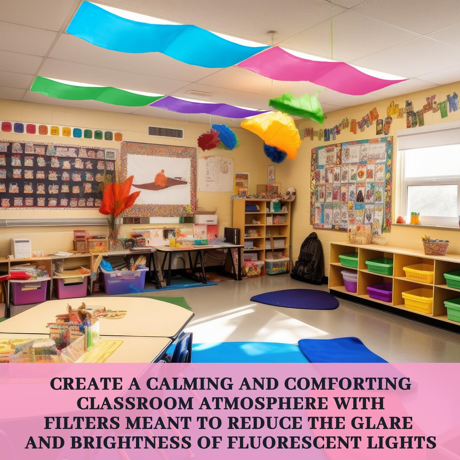 4 Pcs 54 x 24 Inch Fluorescent Light Cover for 4 x 2 Feet Ceiling Light Magne...