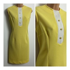 Vintage 1960s Lemon Crimplene Polyester Textured Mod Shift Dress Size 12
