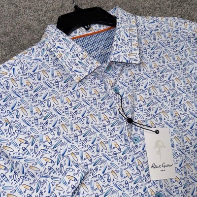 Robert Graham Riptide Surfboard Print Shirt Mens XL Classic Fit White Multi NEW