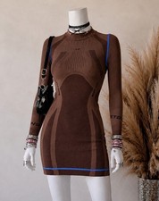 Urban Outfitters “Let’s Frans” Brown Seamless Bodycon Mini Dress XS (UK6)