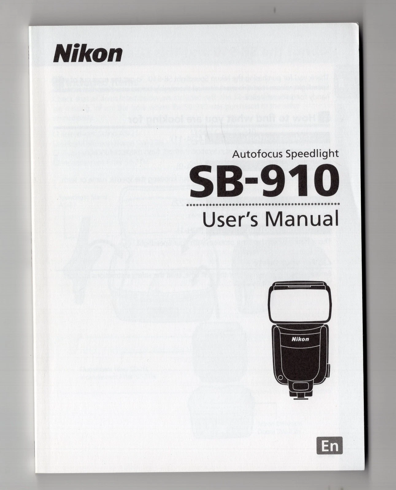 Nikon SB-910 Speedlight Camera Flash Instruction Manual / User Guide In English