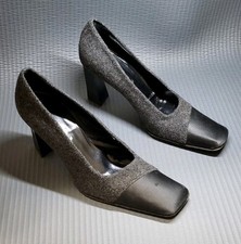 Vtg 90s PRADA Gray Wool Black Satin Cap Toe Pumps Heels Shoes EU 38.5, US 8.5