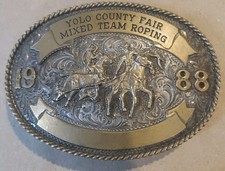 Vintage Diablo SterlingSilver Overlay 1988 Mixed Team Roping Western Belt Buckle
