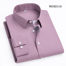 Mens Elastic Shirts Formal Business Long Sleeves Plaids Casual Dress Shirts Tops