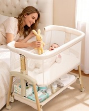 Baby Bassinet 3in1 Bedside Sleeper Wheels 7 Height Adjustable Mesh Storage Fold