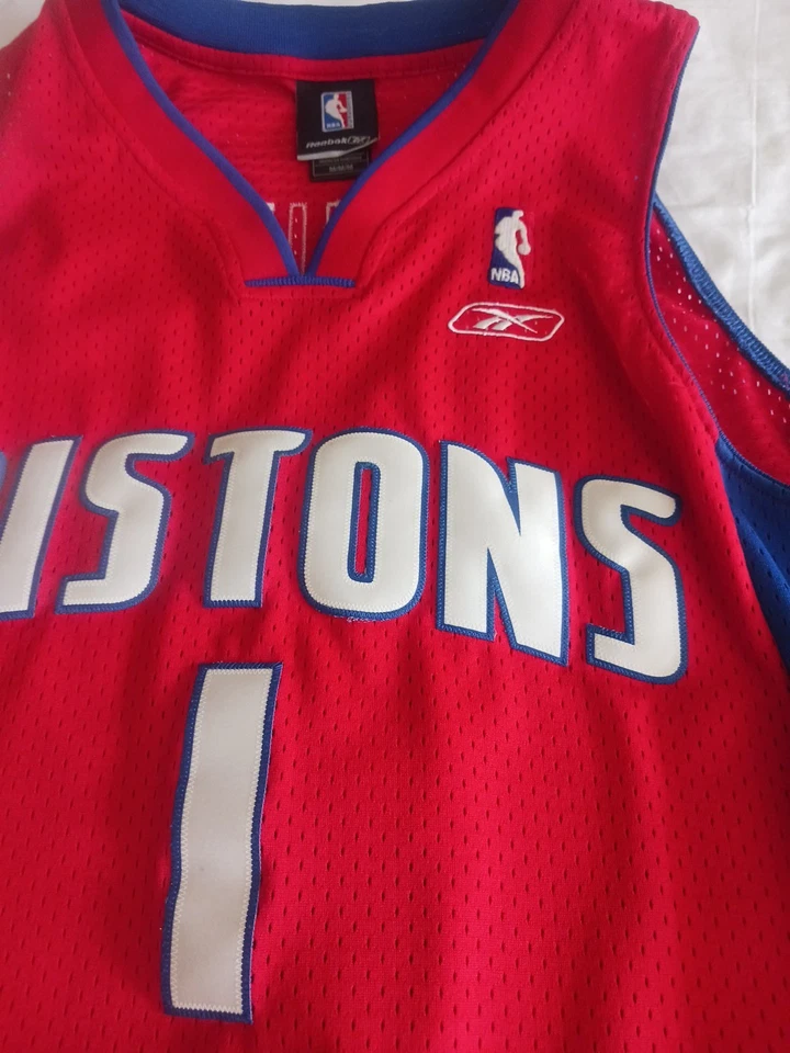 Camiseta Chauncey Billups Reebok Talla Med Detroit Pistons Roja NBA Foto 3 de 4