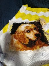 Handmade Golden Retriever Puppy Completed Latch Hook Wall Hanging 12x12  