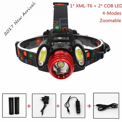1200LM LED Light Headlamp 1x XML-T6 + 2x COB Zoom Headlight Fishing Head Lamp Fl