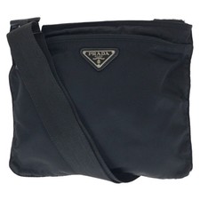 Prada Nylon Tessuto Triangle Logo Shoulder Bag Women Black One Size 748263