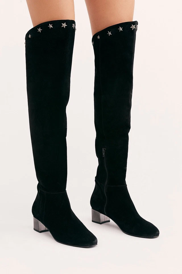 Botas altas Free People Better Days Over The Knee OTK negras gamuza estrella tachuelas 38EU Foto 2 de 4