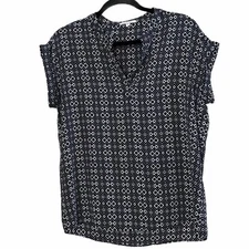 Pleione Black and White Geometric Pattern Cuffed Sleeveless Blouse Size Small