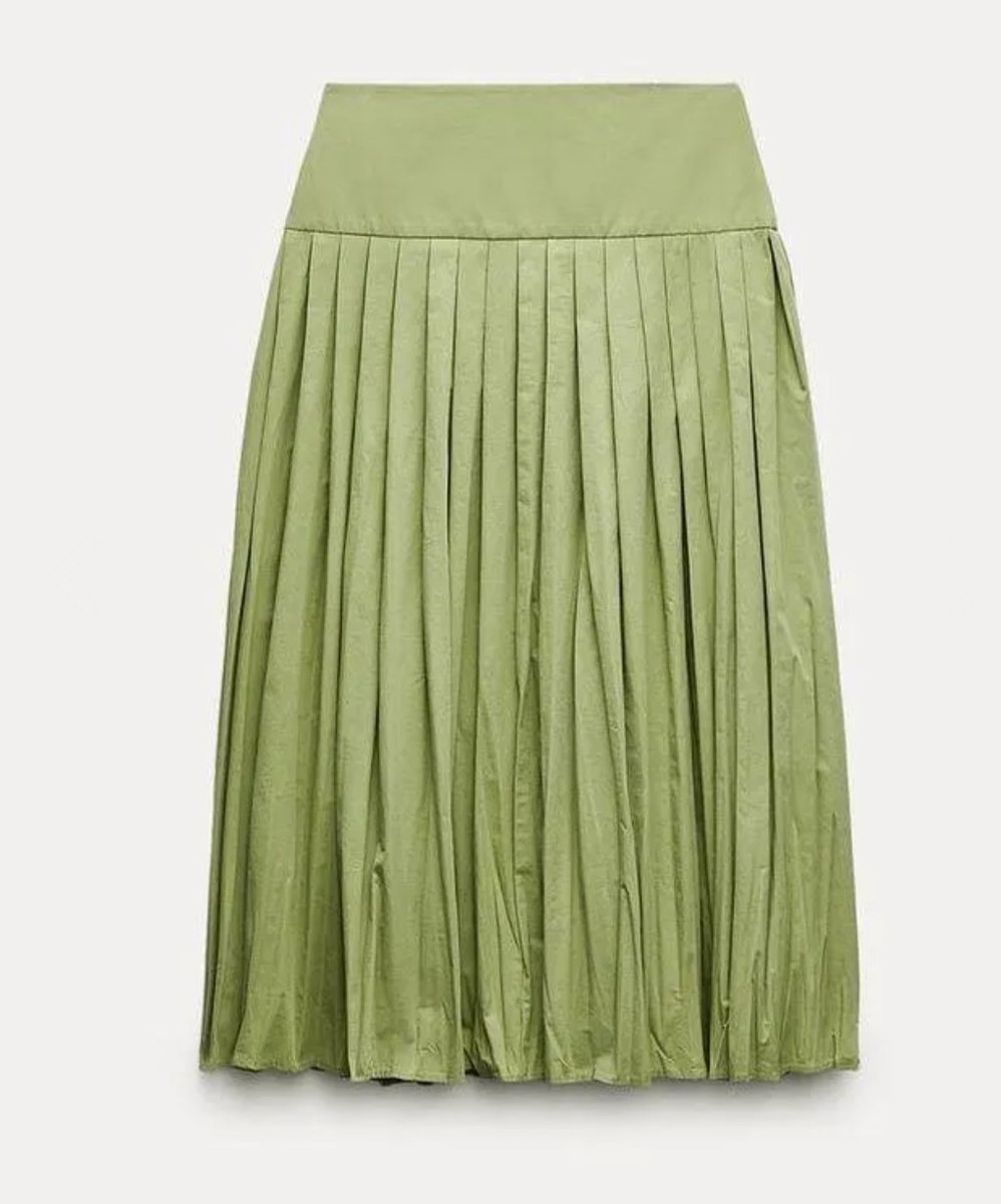 Sz M ZARA New ZW Collection Pleated Yoke Cotton Skirt Pastel