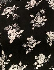 1 Yard Black With White Flowers 44 Wide 100 Cotton