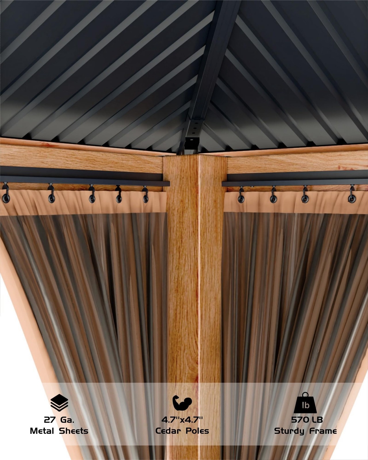 12x20FT Outdoor Wooden Frame Gazebo Metal Roof Heavy Duty for Patio Backyard US