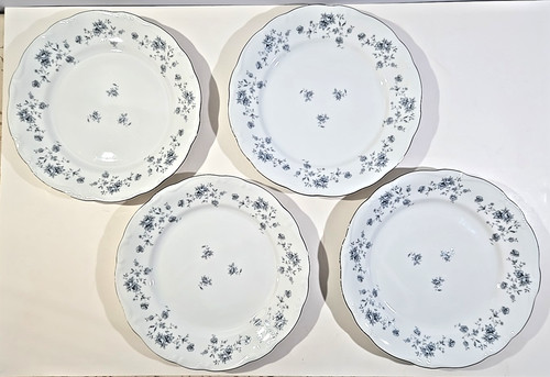 Set of 4 Johann Haviland Blue Garland Dinner 10'' Plates Platinum Trim
