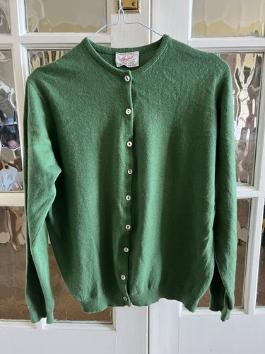 Hardy Amies, Vintage 1960s Byford Hardy Amies 100% Cashmere Cardigan UK 12 Green Made England