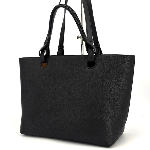 LOEWE Anagram 2Way Tote Bag Black Soft Grained Calf A4 Shoulder Auth