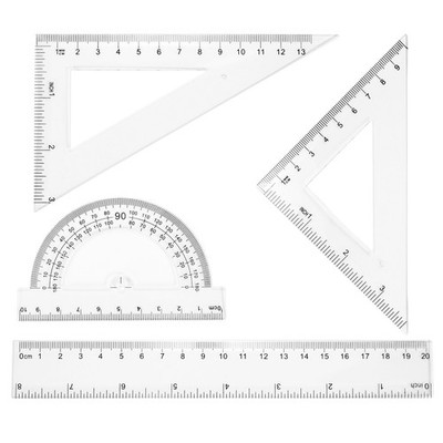 4pcs Triangular Ruler Set 20cm Plastic Ruler Protractor Triangle Ruler