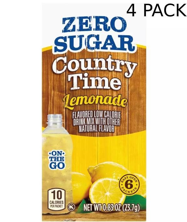 Country Time Lemonade - On the Go - Mezcla de bebidas sin azúcar (4 cajas - 24 paquetes)