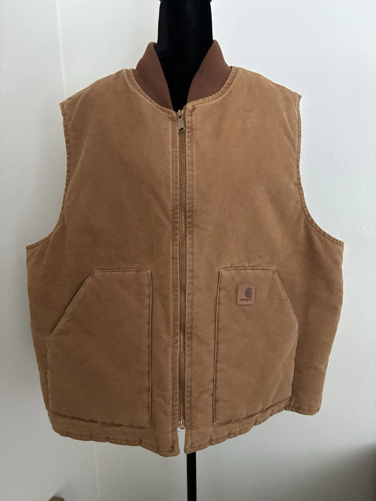 Vintage Carhartt Sandstone Duck Brown Insulated Work Vest Tan Mens 2XL EUC!