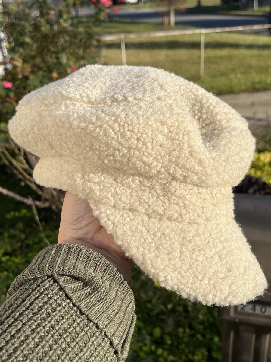 By Anthropologie Sherpa Newsboy Cap Cream Ivory One-Size  display picture 3