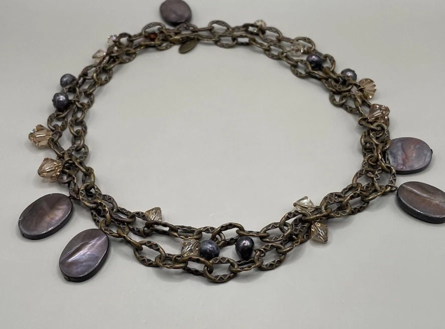 Ожерелье Liz Palacios SF бронзовые металлические кристаллы жемчуг абалон подвески - Изображение 2 из 4