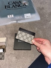 Authentic Gucci GG Supreme Card Holder Beige Black Leather Canvas