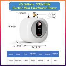 Electric Mini Tank Water Heater 2.5 Gallon Under Sink Water Heater Instant Hot