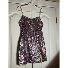ASTR The Label Pink Blue Multi Sequin Mini Dress Sweetheart Slit Homecoming Sz L